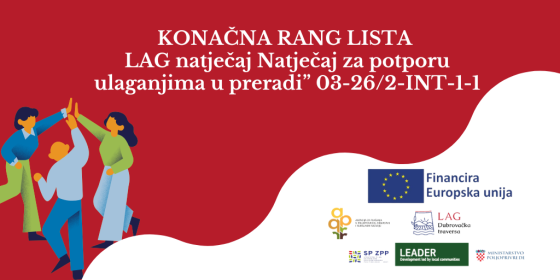 Objavljena konačna rang lista za korisnike LAG natječaja “Natječaj za potporu ulaganjima u preradi” 03-26/2-INT-1-1